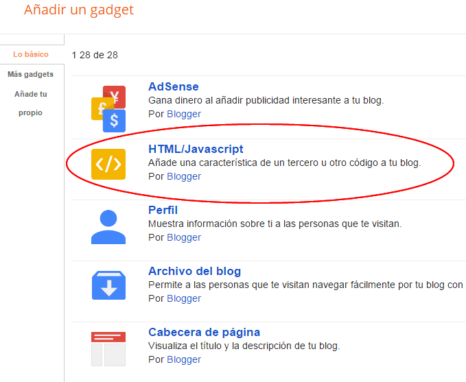 Añadir gadget a Blogger Añadir widget a Blogger