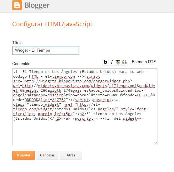 Código en Blogger Configurar un código